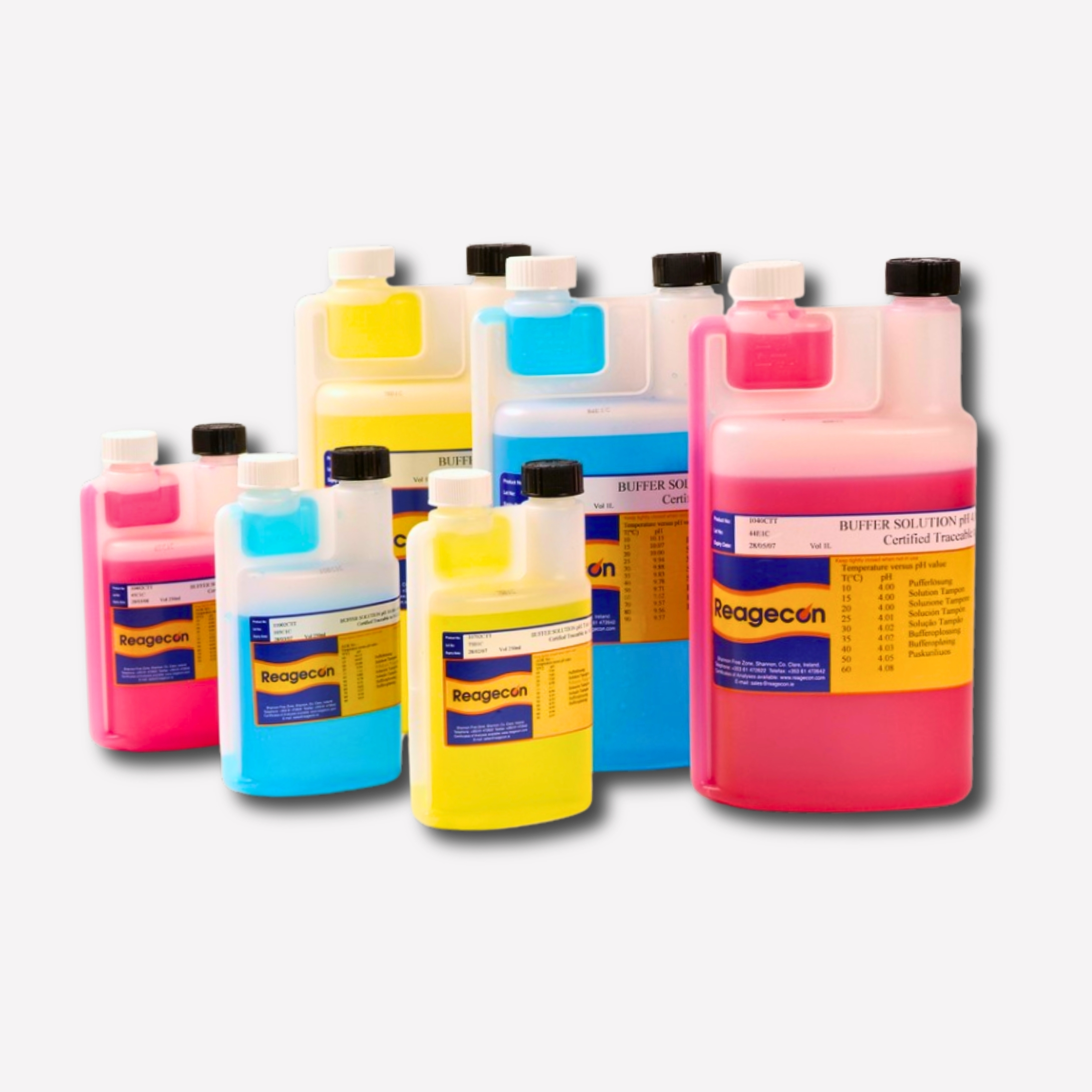 Reagecon pH 10.00 Colour Coded Buffer Solution at 25°C in Twin Neck ISO 17025